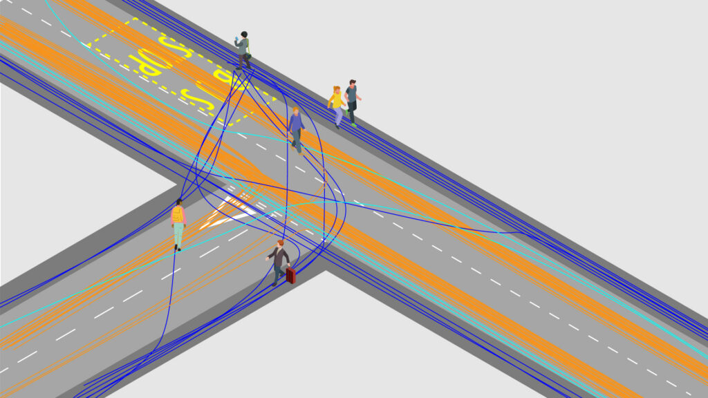 Diagram showing evidence of modal shift with different types of road user paths